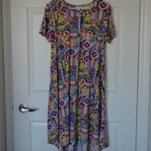 LuLaRoe Funky Pattern Carly Style Dress w Pocket - Picture 6 of 13